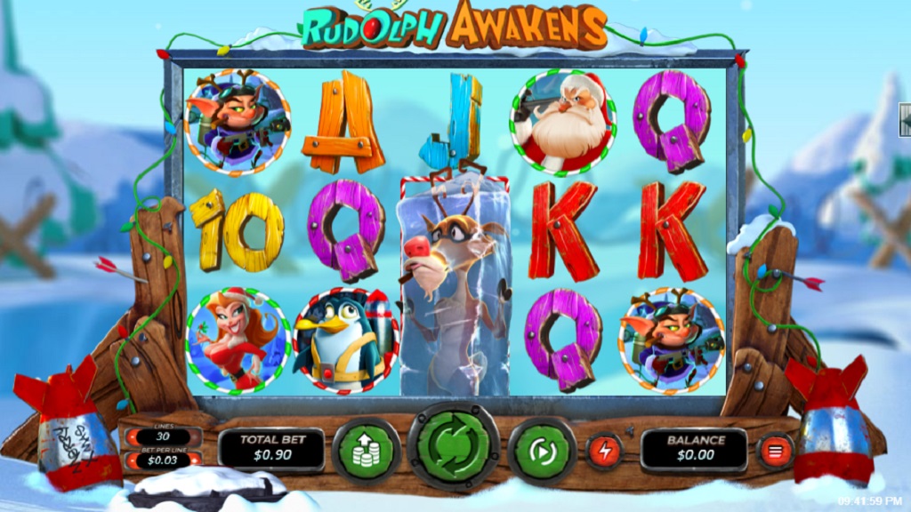 Screenshot of Rudolph Awakens slot from Real Time Gaming