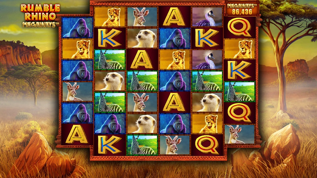 Screenshot of Rumble Rhino Megaways slot from Pariplay