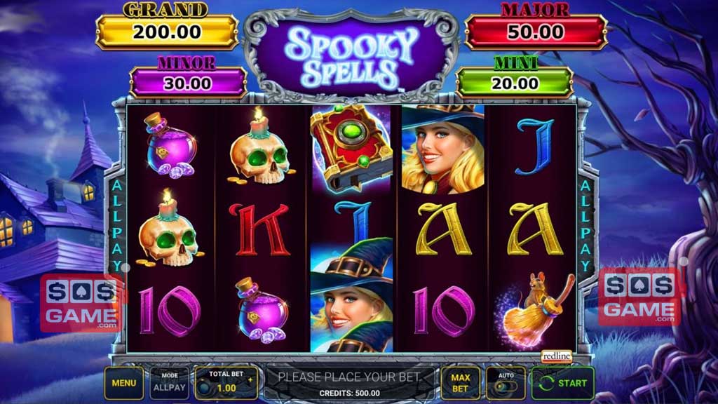 Screenshot of Spooky Spells slot from Green Tube