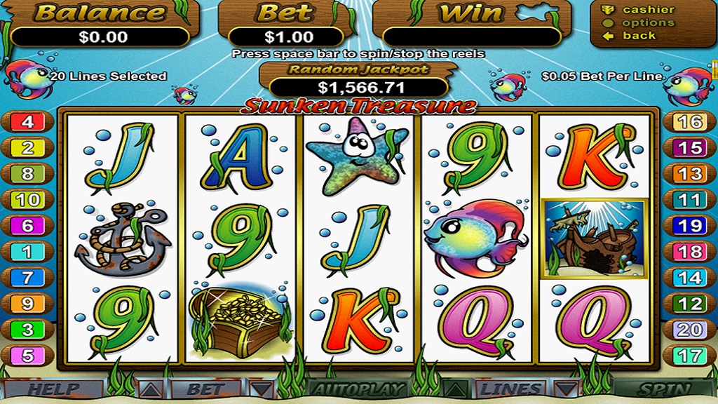 Screenshot of Sunken Treasure slot from Real Time Gaming