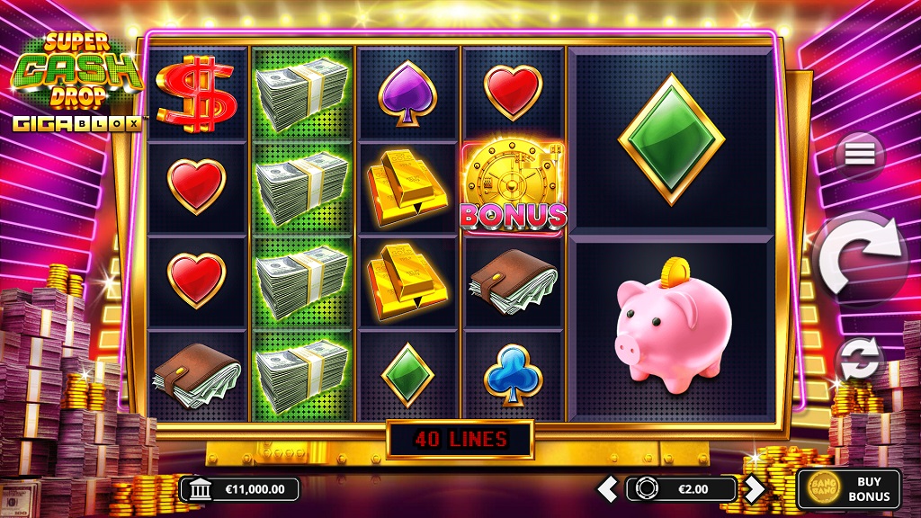 Screenshot of Super Cash Drop GigaBlox slot from Yggdrasil Gaming