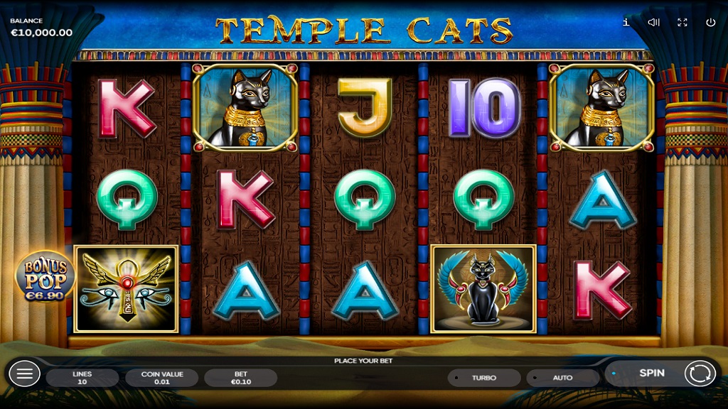 Screenshot of Temple Cats slot from Endorphina