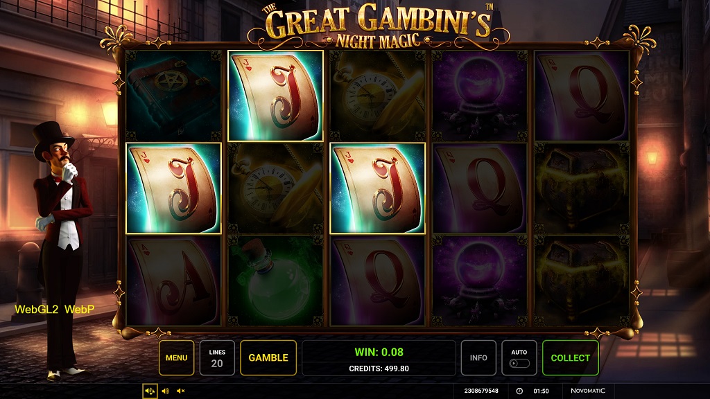 Screenshot of The Great Gambinis Night Magic slot from Green Tube