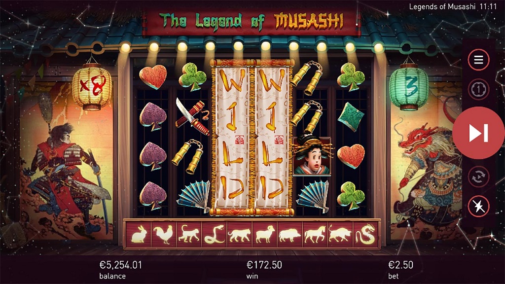 Screenshot of The Legend of Musashi slot from Yggdrasil Gaming