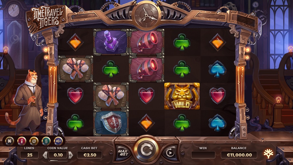 Screenshot of Time Travel Tigers slot from Yggdrasil Gaming