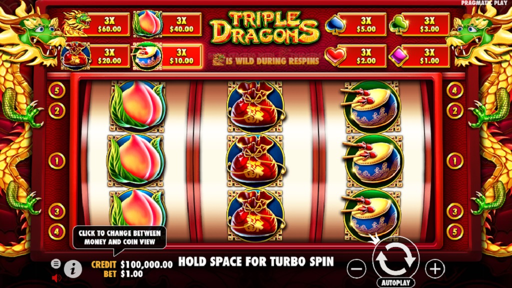 Screenshot of Triple Dragons slot from Pragmatic Play
