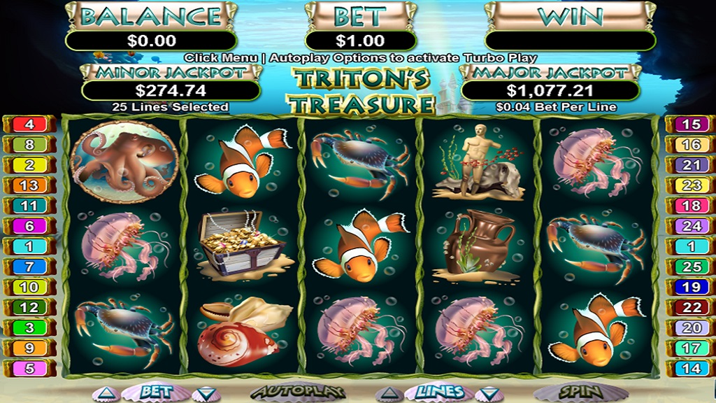 Screenshot of Tritons Treasure slot from Real Time Gaming