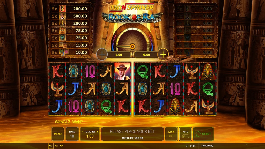 Screenshot of Twin Spinner Book of Ra deluxe slot from Green Tube