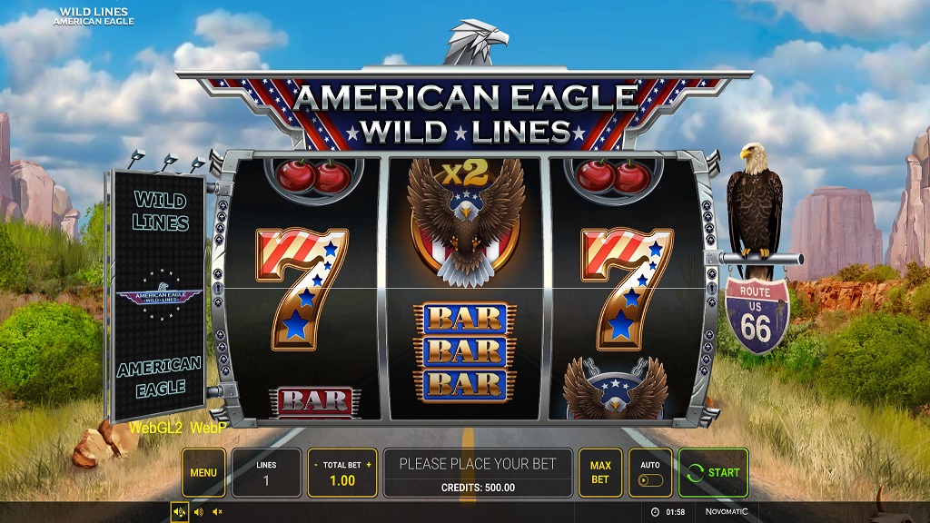 Screenshot of Wild Lines American Eagle slot from Green Tube