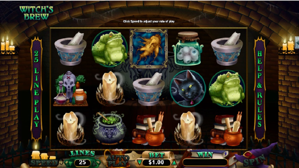 Screenshot of Witch's Brew slot from Real Time Gaming