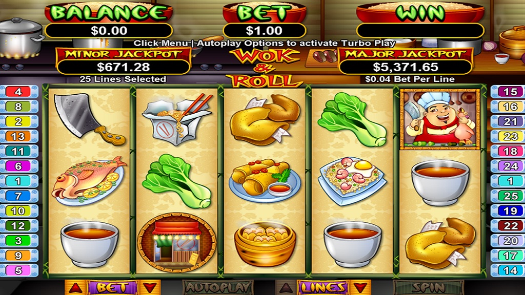 Screenshot of Wok and Roll slot from Real Time Gaming