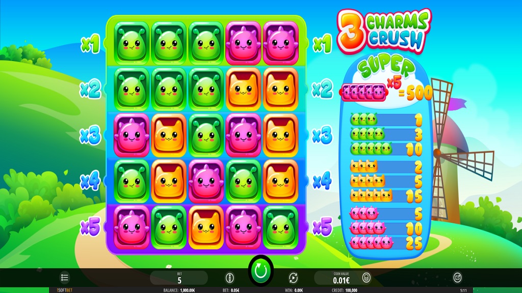 Screenshot of 3 Charms Crush slot from iSoftBet