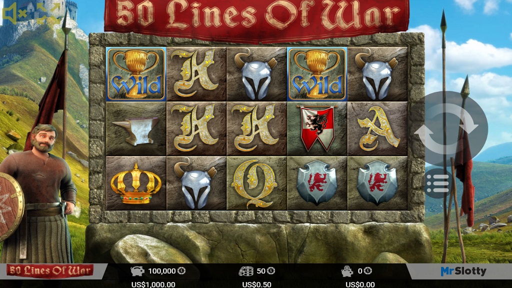 Screenshot of 50 Lines of War slot from Mr Slotty