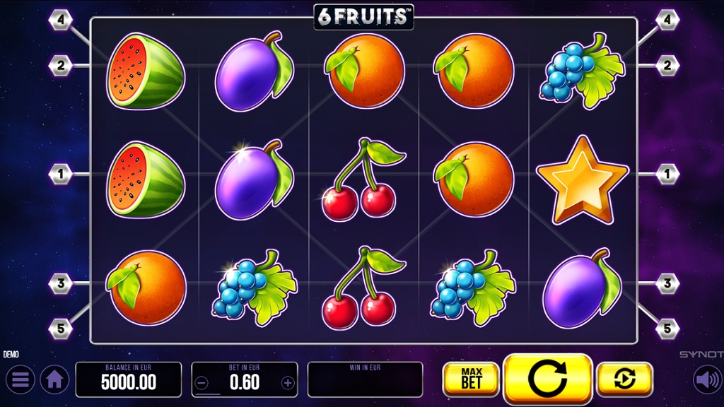 Screenshot of 6 Fruits slot from Synot