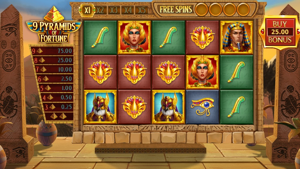 Screenshot of 9 Pyramids of Fortune slot from StakeLogic