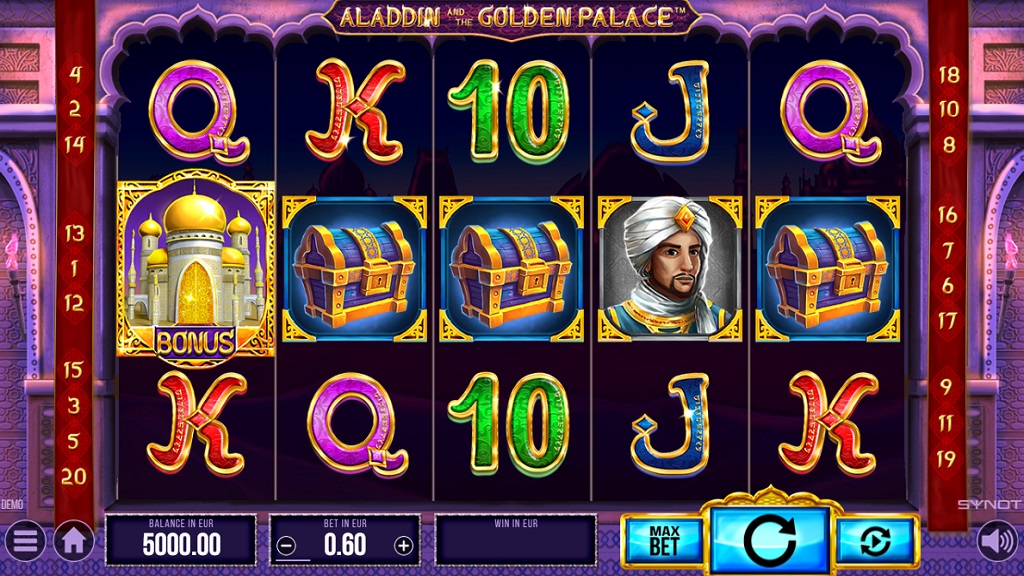 Screenshot of Aladdin and the Golden Palace slot from Synot