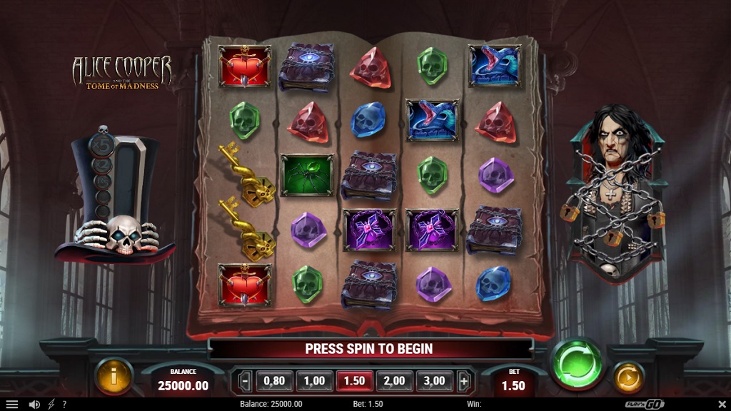 Screenshot of Alice Cooper and the Tome of Madness slot from Play’n Go