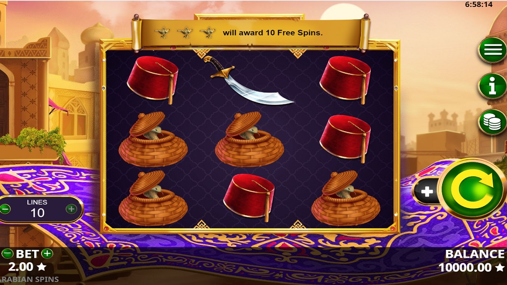 Screenshot of Arabian Spins slot from Booming Games