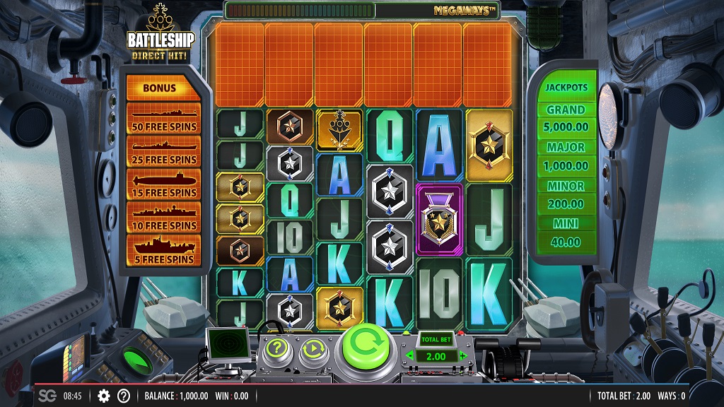 Screenshot of Battleship Direct Hit slot from SG Gaming