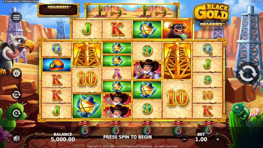 Screenshot of Black Gold Megaways slot from StakeLogic