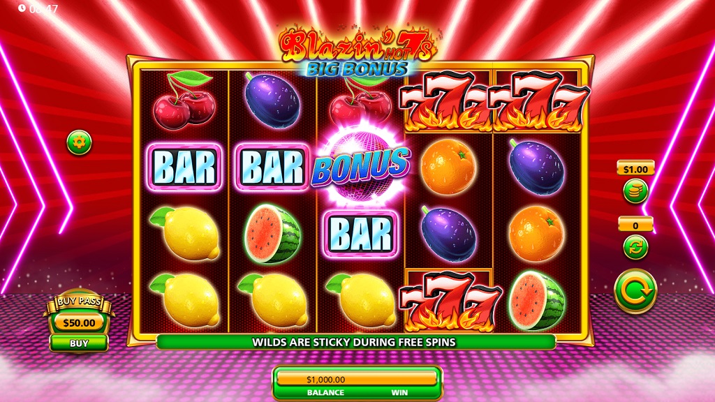 Screenshot of Blazin Hot 7s Big Bonus slot from SG Gaming