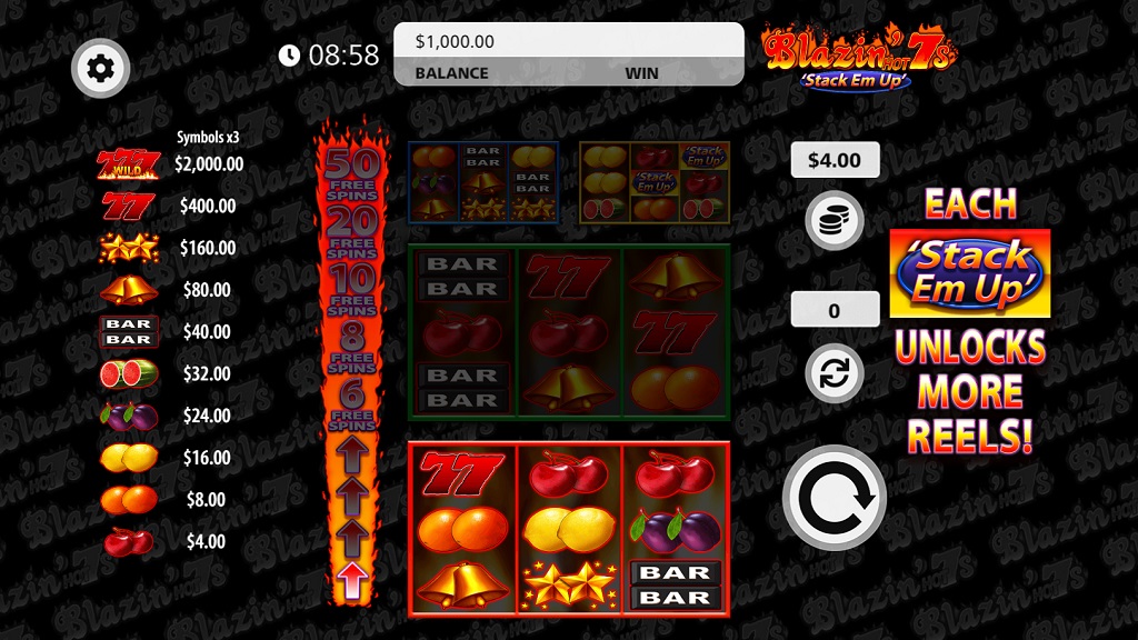 Screenshot of Blazin Hot 7s Stack Em Up slot from SG Gaming