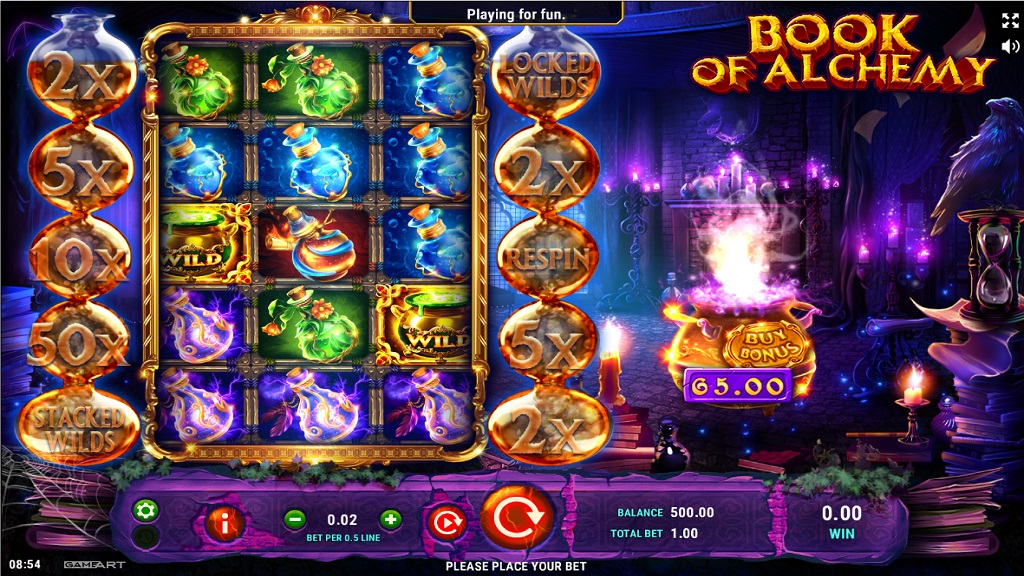 Screenshot of Book of Alchemy slot from GameArt