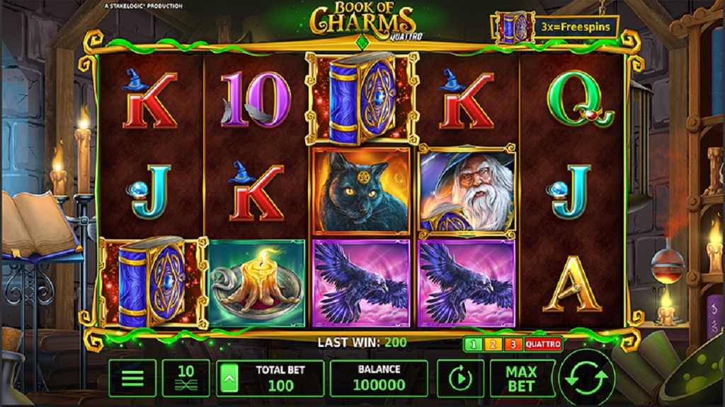 Screenshot of Book of Charms Quattro slot from StakeLogic