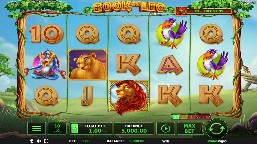 Screenshot of Book Of Leo Quattro slot from StakeLogic