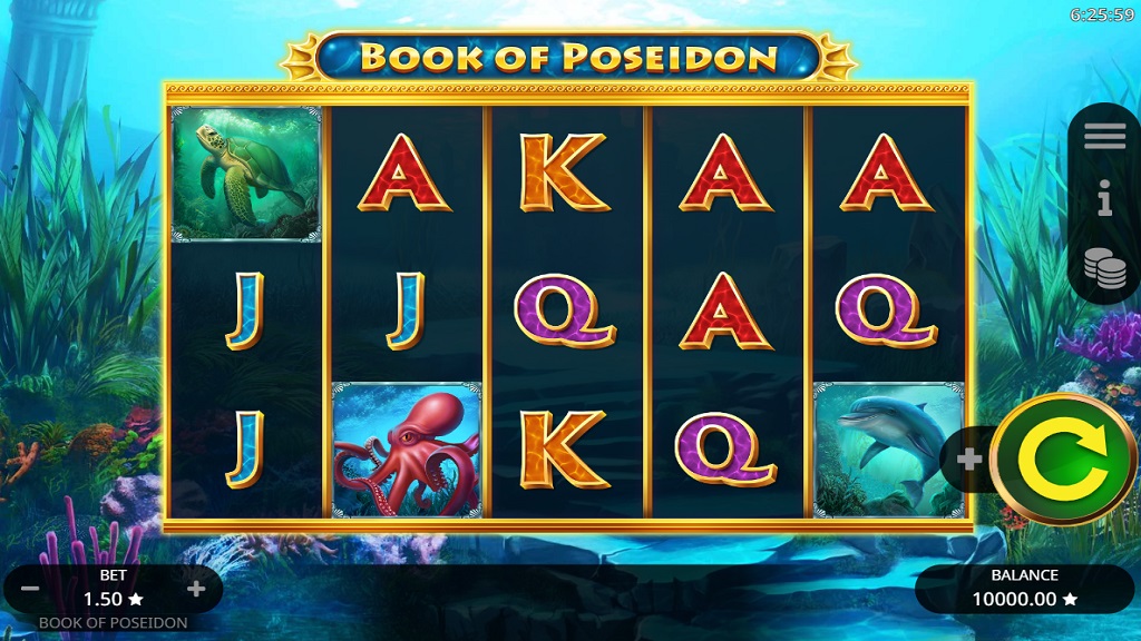 Screenshot of Book of Poseidon slot from Booming Games