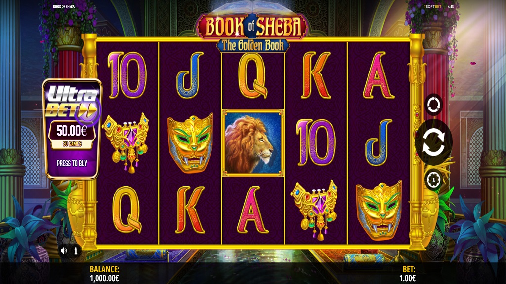 Screenshot of Book of Sheba slot from iSoftBet