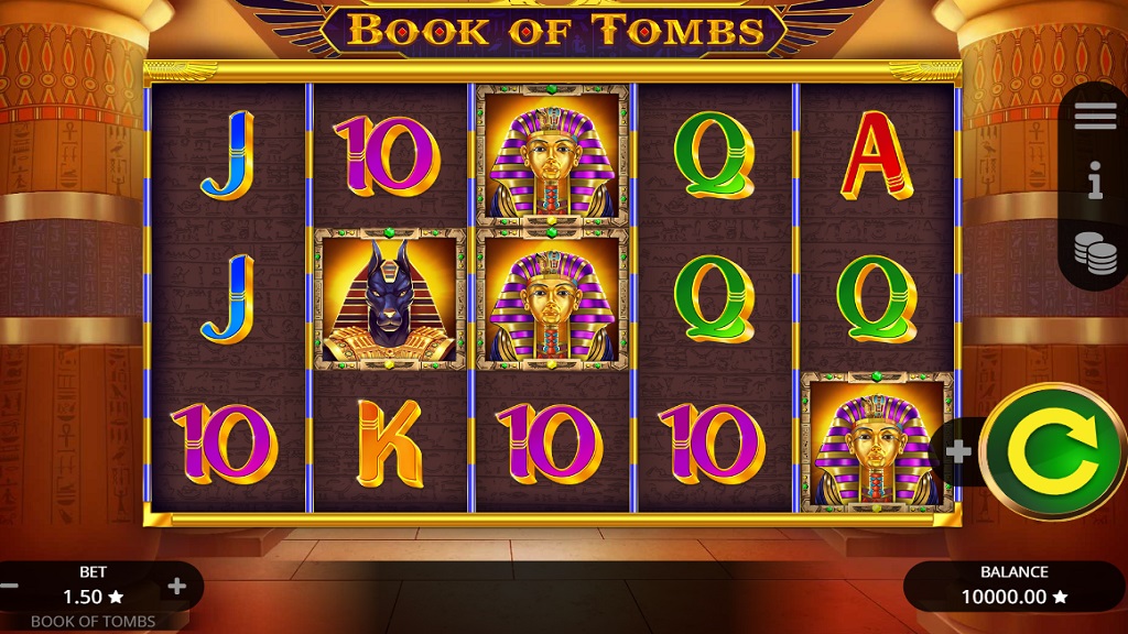 Screenshot of Book of Tombs slot from Booming Games
