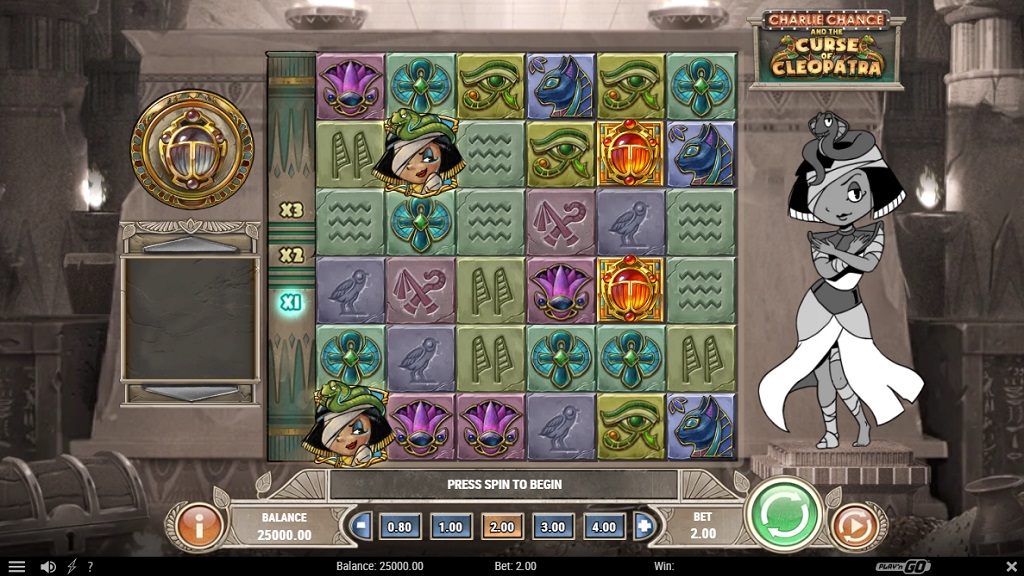 Screenshot of Charlie Chance and the Curse of Cleopatra slot from Play’n Go