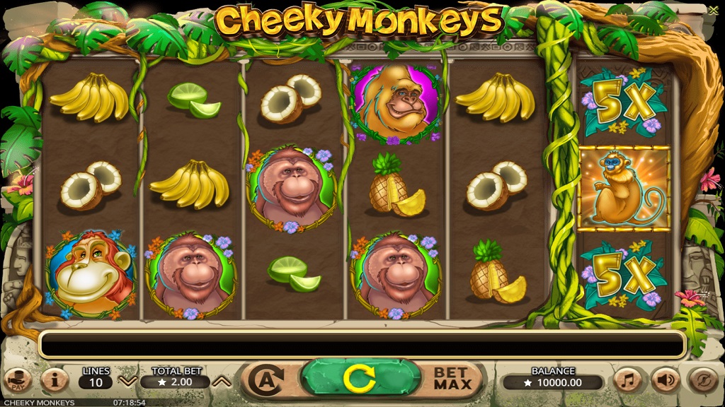 Screenshot of Cheeky Monkeys slot from Booming Games
