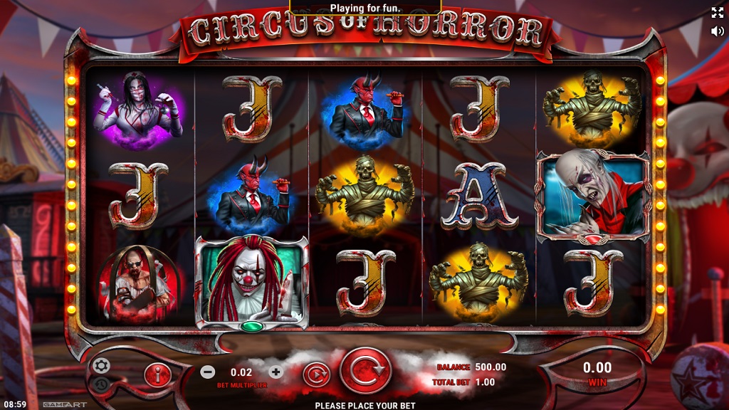 Screenshot of Circus of Horror slot from GameArt