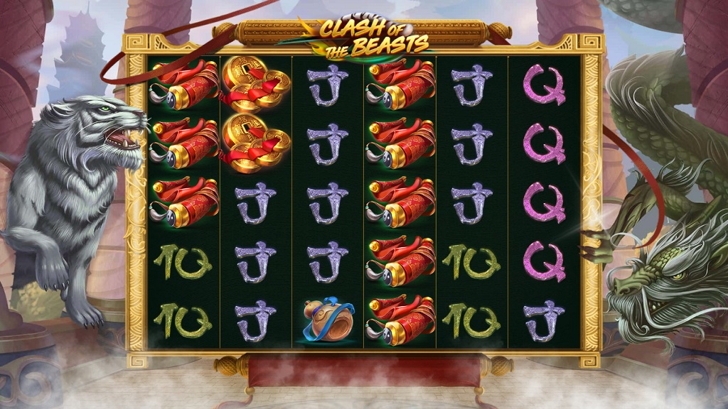 Screenshot of Clash of the Beasts slot from Red Tiger Gaming