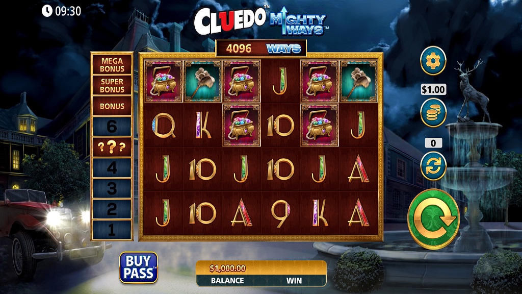 Screenshot of Cluedo Mightways slot from SG Gaming