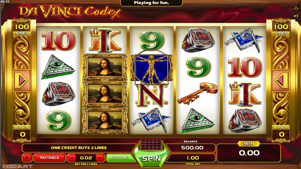 Screenshot of Da Vinci Codex slot from GameArt