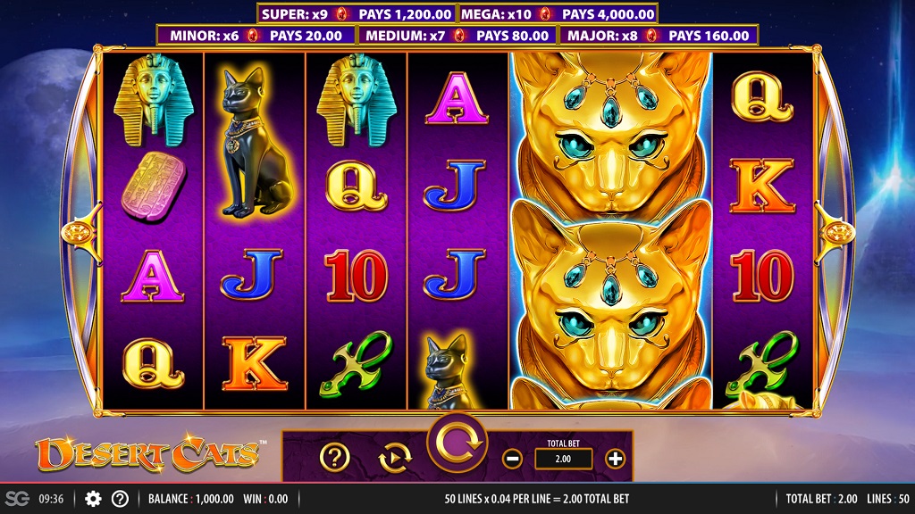 Screenshot of Desert Cats slot from SG Gaming