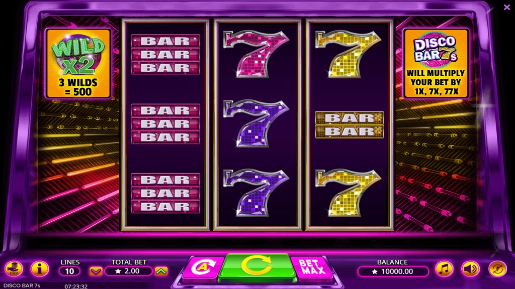 Screenshot of Disco Bar 7s slot from Booming Games