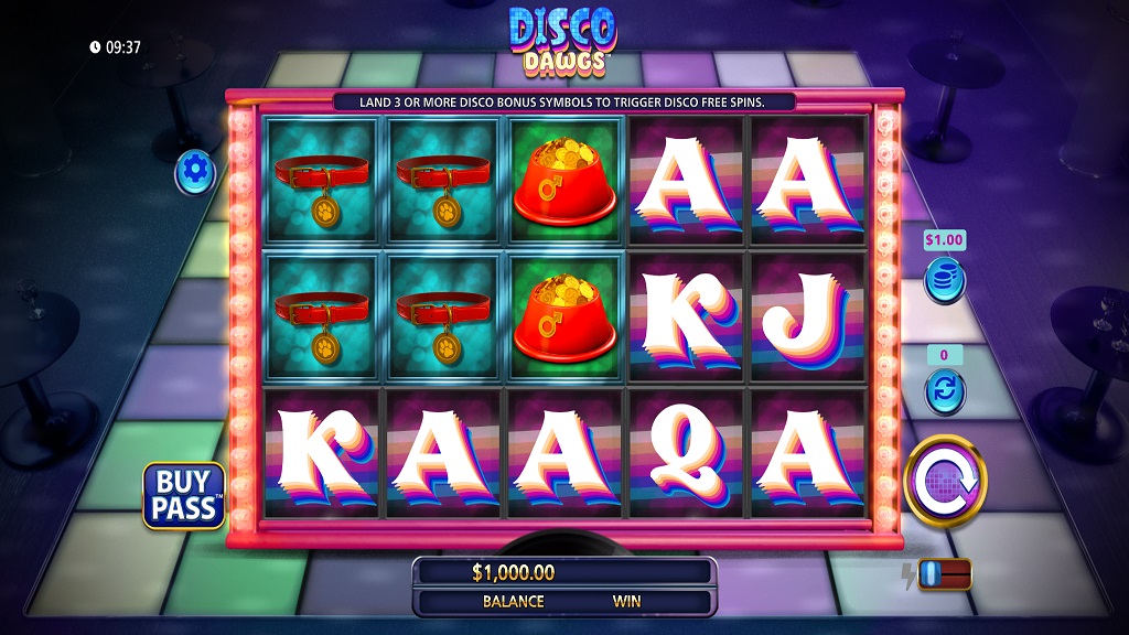 Screenshot of Disco Dawgs slot from SG Gaming
