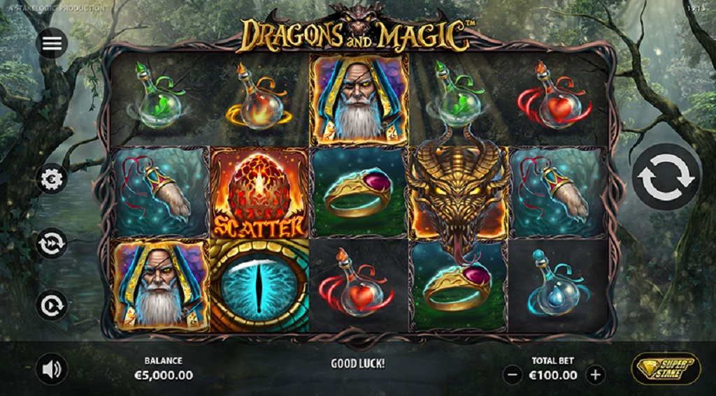 Screenshot of Dragons and Magic slot from StakeLogic