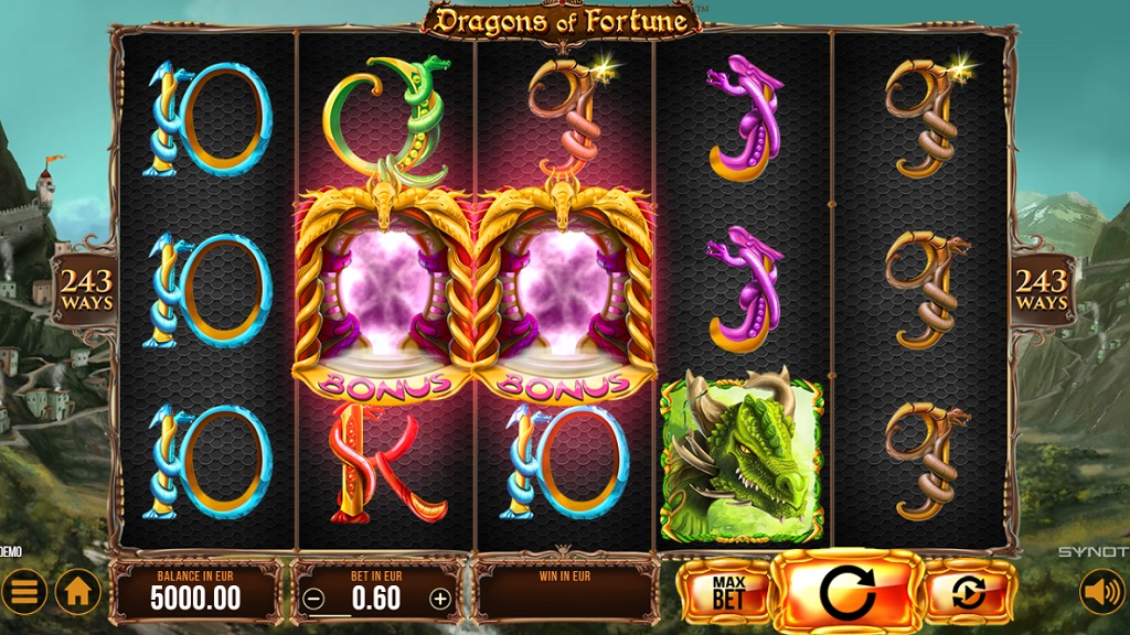 Screenshot of Dragons of Fortune slot from Synot