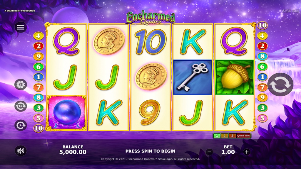 Screenshot of Encharmed Quattro slot from StakeLogic