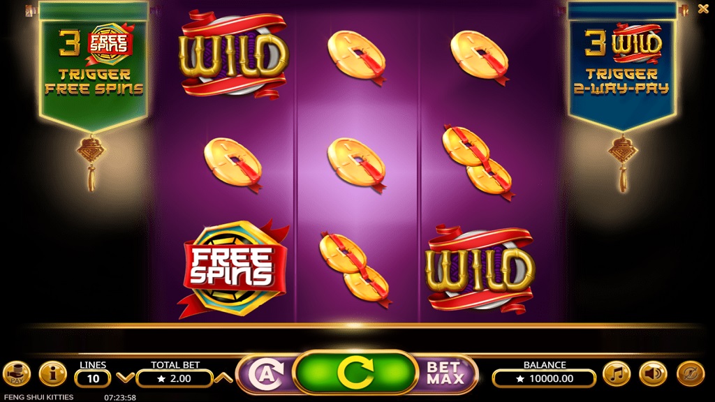 Screenshot of Feng Shui Kitties slot from Booming Games