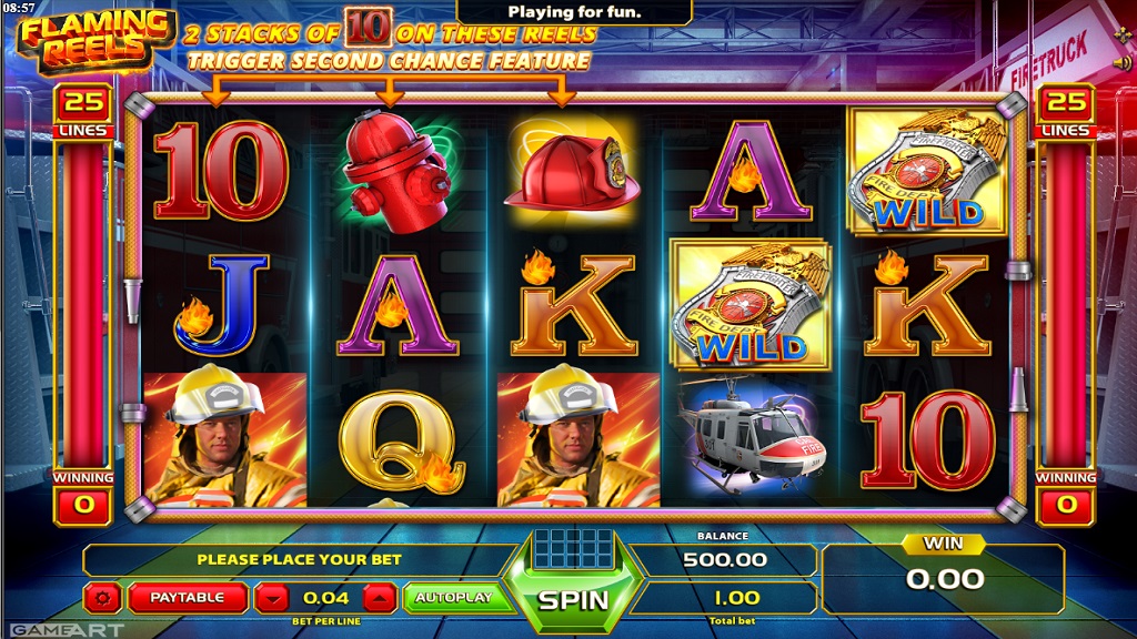 Screenshot of Flaming Reels slot from GameArt