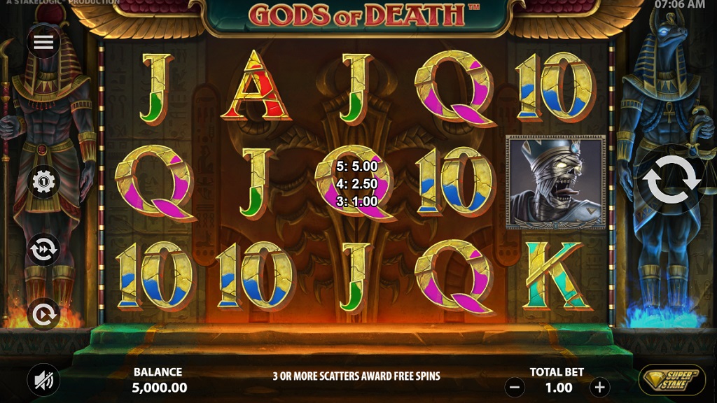 Screenshot of Gods of Death slot from StakeLogic