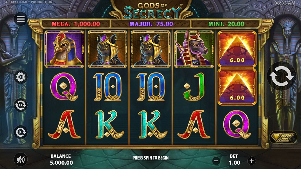 Screenshot of Gods of Secrecy slot from StakeLogic