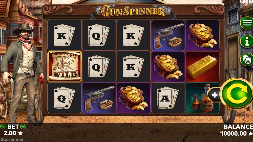 Screenshot of GunSpinner slot from Booming Games