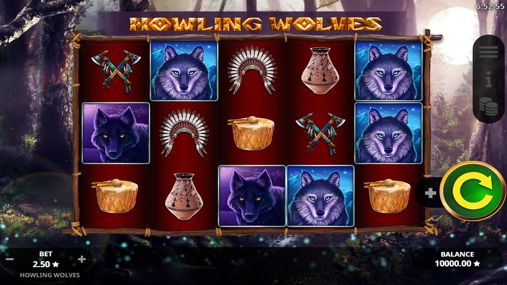 Screenshot of Howling Wolves slot from Booming Games